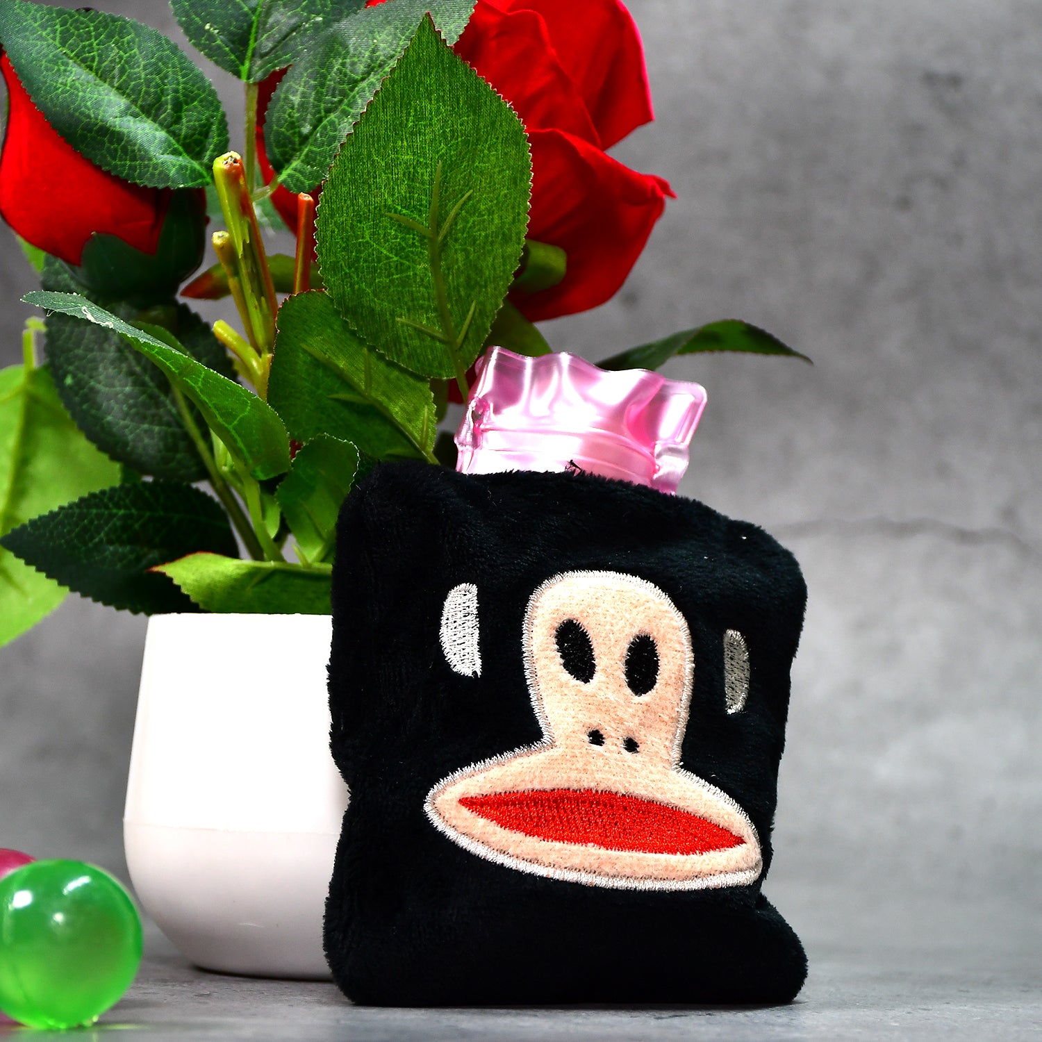 6522 Black Monkey Small Hot Water Bag With Cover For Pain Relief Neck Shoulder Pain And Hand Feet Warmer Menstrual Cramps. 6522 Black Monkey Small Hot Water Bag With Cover For Pain Relief Neck Shoulder Pain And Hand Feet Warmer Menstrual Cramps.